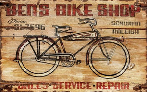 Vintage Bike Shop Sign, Ben's Bike Shop, 15x26"