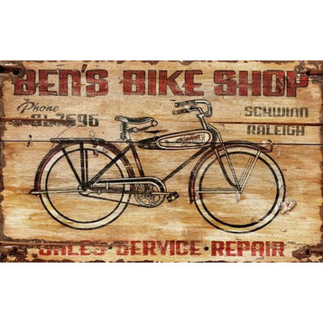 Vintage Bike Shop Sign, Ben's Bike Shop, 15x26"