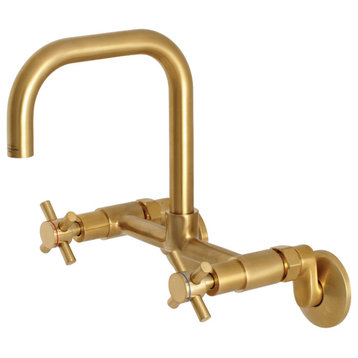 Kingston Brass 8" Adjustable Center Wall Mount Kitchen Faucet, Brushed Brass