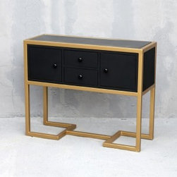 Alexa Cabinet with Stone Cast Top. Gold and Black - Living Room Furniture