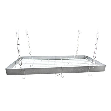 Hanging Rectangle Pot Rack With Grid, Hammered Steel