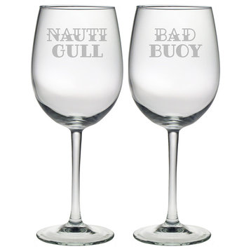 "Nauti Gull" and "Bad Buoy" 2-Piece Wine Glass Set