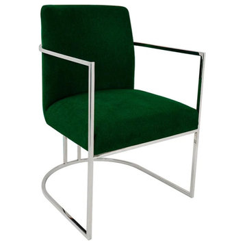 Liliana Arm Chair With Green Velvet Cover and Polished Stainless Steel Frame