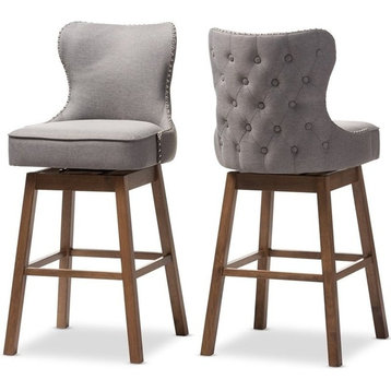 Hawthorne Collections 30.51" Modern Fabric Swivel Barstool in Gray (Set of 2)