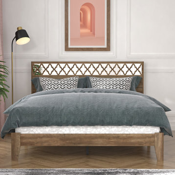 Aideliz Knotty Oak Wood Frame Queen Bed With Headboard