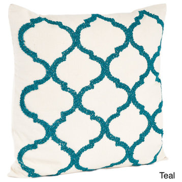 Moroccan Design Throw Pillow With Down Filler, 18" Square, Teal