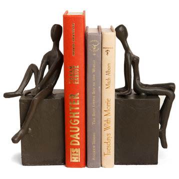 2-Piece Man and Woman Sitting on a Block Metal Bookend Set