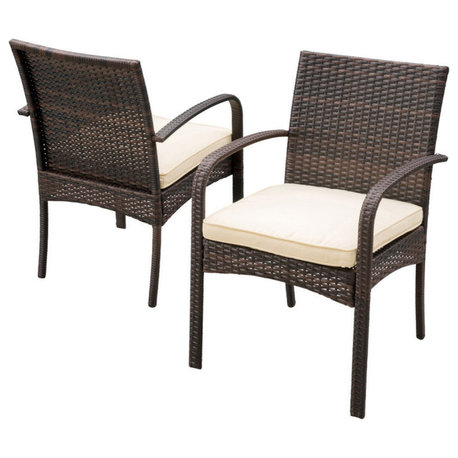 GDF Studio Carmela Outdoor Multibrown PE Wicker Dining Chairs, Set of 2