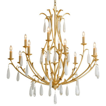 Prosecco 12-Light Chandelier, Gold Leaf, White Meteorite