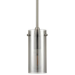 Linea di Liara - Effimero 1-Light Stem Hung Pendant Lamp, Brushed Nickel With Smoke Glass - The Effimero small modern glass hanging pendant light fixture makes a dramatic design statement. The industrial farmhouse light design features a polished smoked cylinder shade which provides maximum illumination. The adjustable height Effimero hanging ceiling light blends with many decor styles and is perfect as pendant lighting for kitchen island, over kitchen tables and counters, as a dining rooms light or hallway or  bathroom lighting.