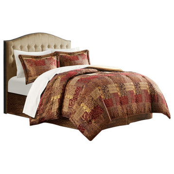 Croscill Galleria Traditional Patchwork 4-Piece Comforter Set, Red, Queen