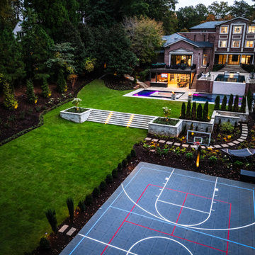 Luxury Estate Landscape with Sports Court & Outdoor Living