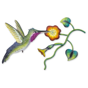 Green Hummingbird' NOVICA Animal Themed Large Glass Mosaic and Steel Wall Sculpture Green and Red Green Hummingbird' NOVICA Animal Themed Large Glass Mosaic and Steel Wall Sculpture Green and Red