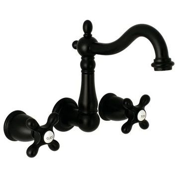 Classic Bathroom Faucet, Wall Mount Design With Widespread Cross Handles, Black
