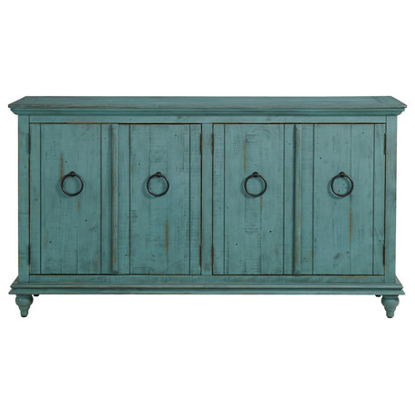 Garden District Solid Wood TV Stand, Rustic Turquoise
