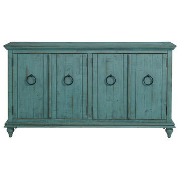 Garden District Solid Wood TV Stand, Rustic Turquoise