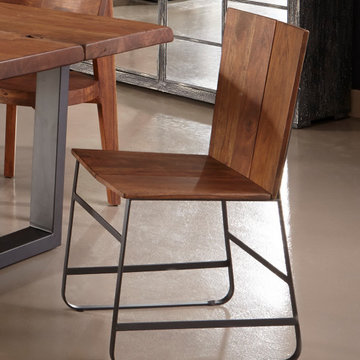 Solid Acacia Wood Dining Chairs with Iron Legs