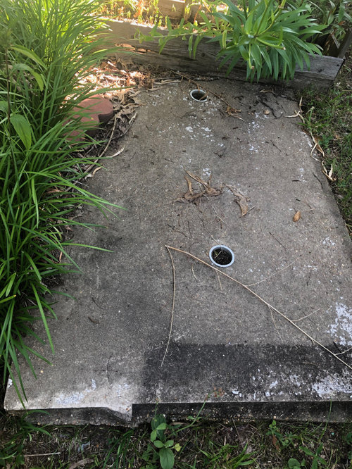 Small cement slabs in yard.
