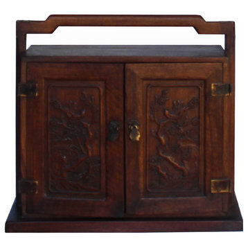 Chinese Huali Rosewood 4 Drawers Flower Carving Storage Box Chest Hws1036