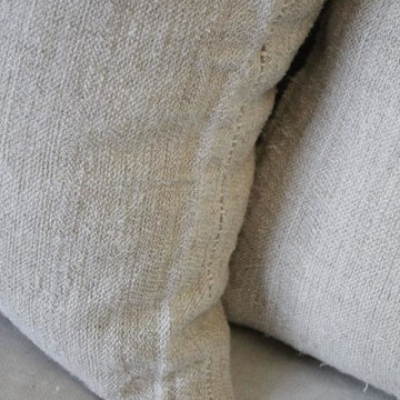 Vintage Red Stripe European Grainsack Pillows Pair