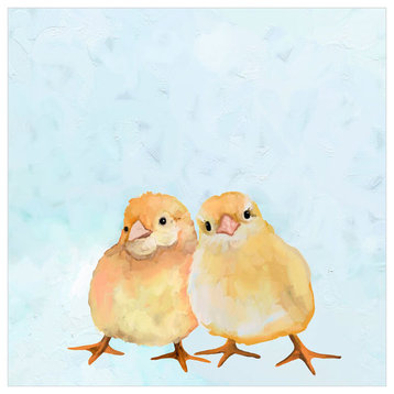 "Two Chicks On Blue" Canvas Wall Art by Cathy Walters