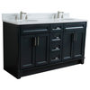 61" Double Sink Vanity, Dark Gray Finish And White Quartz And Oval Sink