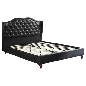 Magnificent Faux Leather Upholstered Eastern King Size Bed Black