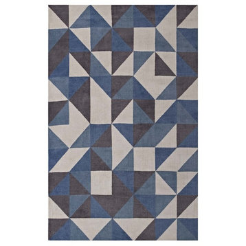 Kahula Geometric Triangle Mosaic 8'x10' Area Rug, Blue, White and Gray