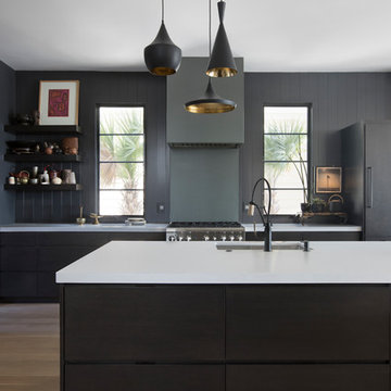 Grey Modern Kitchen With Pendants