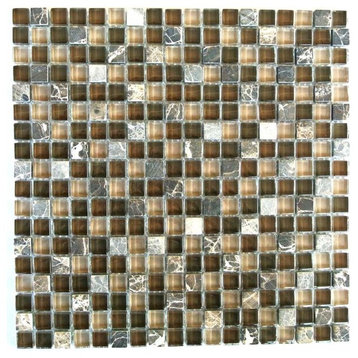 Miseno MT-EARTH5/8SQ Earth - 1" X 1" - Glass Visual - Wall Tile - - Dark Brown