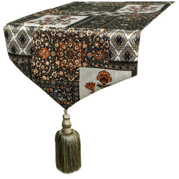 Decorative Table Runner Brown Satin 14"x60", Persian, Floral Niloufar