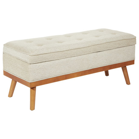 Katheryn Storage Bench, Linen Fabric With Light Espresso Legs