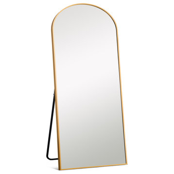 Arched Full Length Aluminium Metal Framed Wall-Mounted Mirror, Gold, 67"x30"