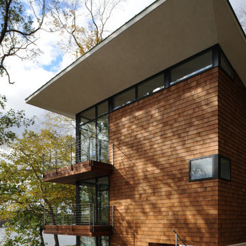 Contemporary Lakefront Shingle Style Vacation Home With Wraparound Decking