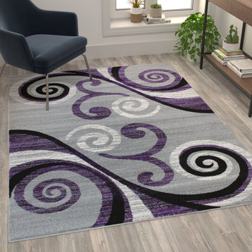 Clifton Collection Rectangle 5' x 7' Abstract Area Rug, Purple