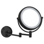 Nameeks - Matte Black Double Face LED 5x Makeup Mirror, Hardwired - In a 5x magnification, this wall mounted makeup mirror is made out of the highest quality brass with a classy matte black finish. The extendable double arm and hardwire installation makes this a useful and easy to install addition to any bathroom. With an incorporated on/off switch, the double faced mirror has built in LED lights, making it the perfect add in for your bathroom. Mirror face dimensions: 8" x 8"; extension length: 12".