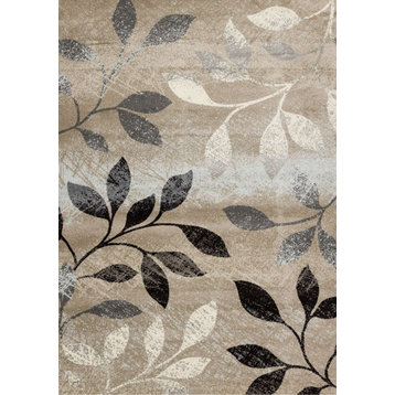 Charlotte Collection Distressed Brown White Black Foliage Rug, 7'10"x10'6"