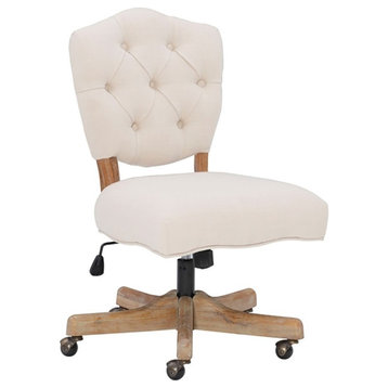 Riverbay Furniture Transitional Fabric Tufted Swivel Office Chair in Beige