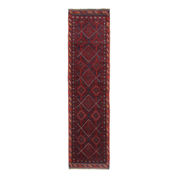 Traditional Rug, Red, Blue, 2'x9', Mashwani, Handmade Wool