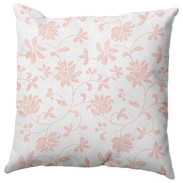 Traditional Floral Polyester Indoor Pillow, Blush, 16"x16"