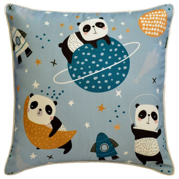 Blue Cotton Nursrey & Kids Pillows 26"x26" Throw Pillow Cover - Panda In Space