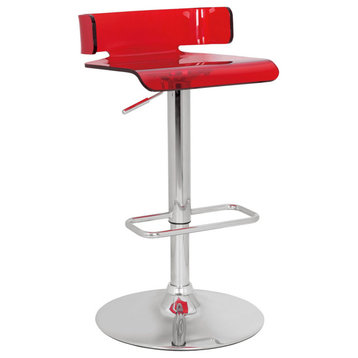 Acrylic Adjustable Stool with Swivel, Red and Chrome