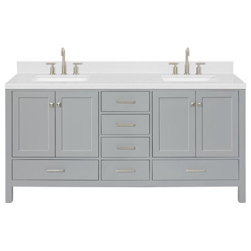 Ariel Cambridge 72" Double Rectangle Sinks Vanity, Carrara Quartz, Gray