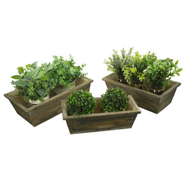 Set Of 4 Contemporary Liner Square Wood Pot Planter, Natural