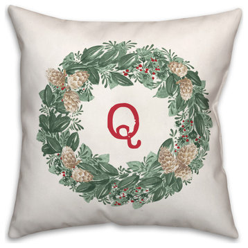 Christmas Wreath Monogram Q 18x18 Spun Poly Pillow