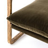 Ava Olive Green Fabric Oak Wood Living Room Arm Chair