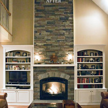stone fireplace and built-ins