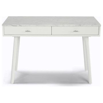 Viola 44" Rectangular Italian Carrara White Marble Writing Desk with White Legs