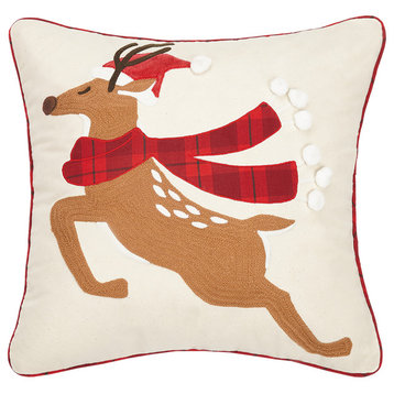 Christmas Deer Crewel Embroidered Pillow