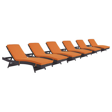 Convene Chaise Outdoor Upholstered Fabric, Set of 6, Espresso Orange